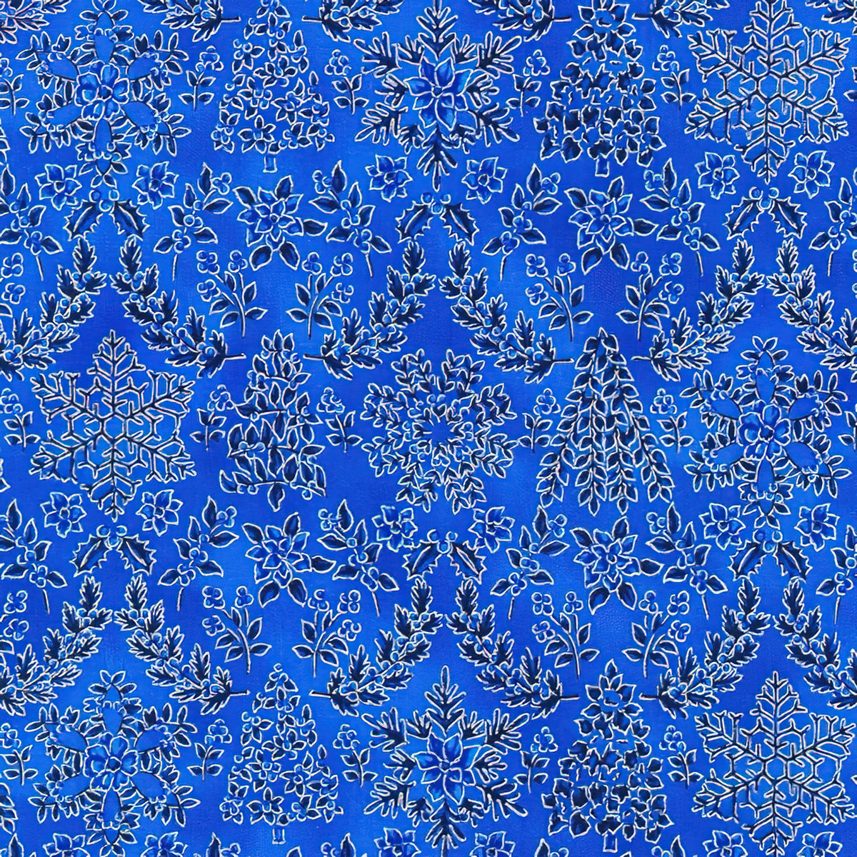 KAUFMAN - Holiday Flourish - Snow Flower - Trees - Blue