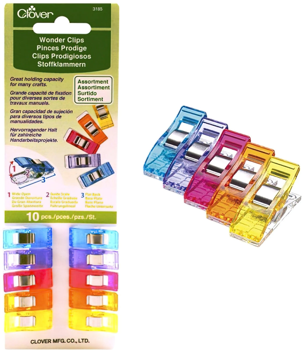 Clover Wonder Clips 26 Pezzi Confezione Assortita - Clip Ferma Tessuto Multiuso In Plastica E Metallo, Alternative Agli Spilli, Per Cucito E Patchwork (Mini, Standard, Jumbo) Verde Rosso E Viola