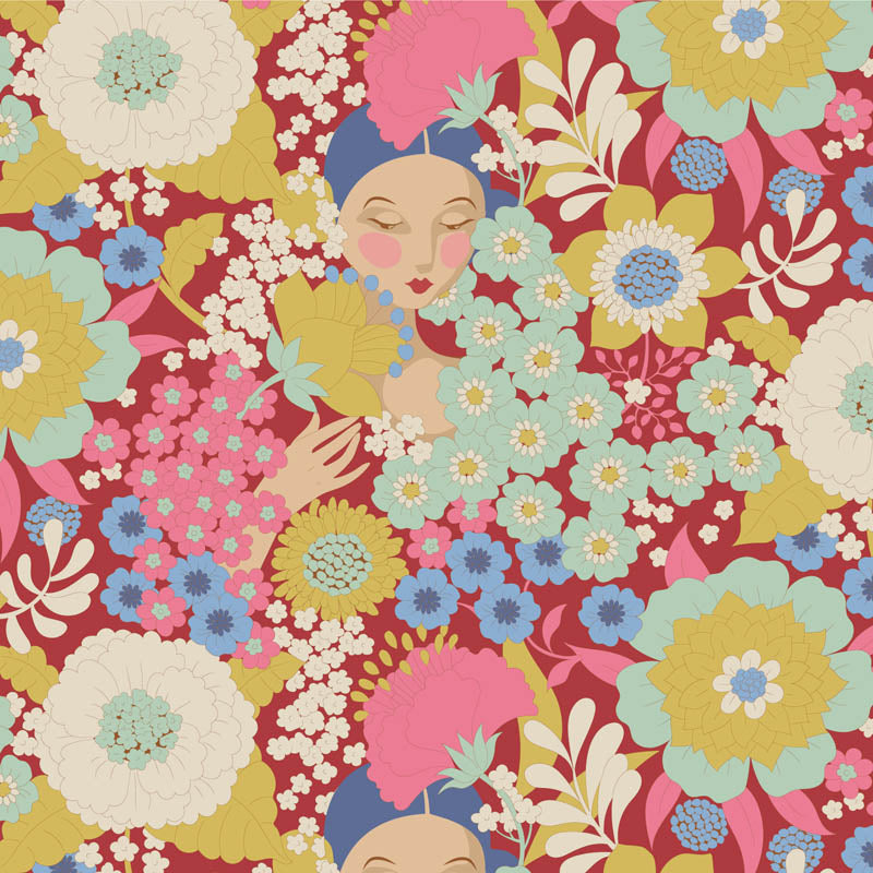 TILDA - Wallflower - Wallflower - Burgundy – Quilt in a Day