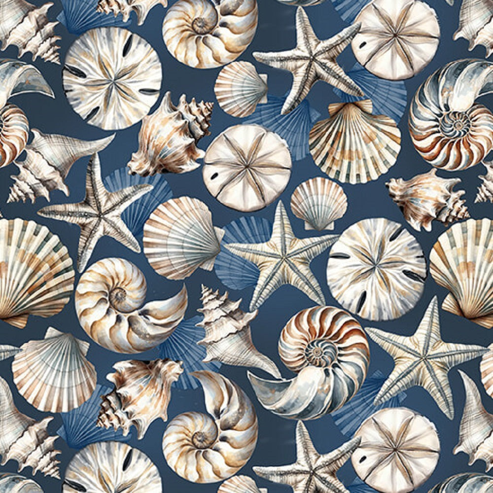 BENARTEX - Coastal Escape by Nicole Decamp - Coastal Shells - Dark Blu ...
