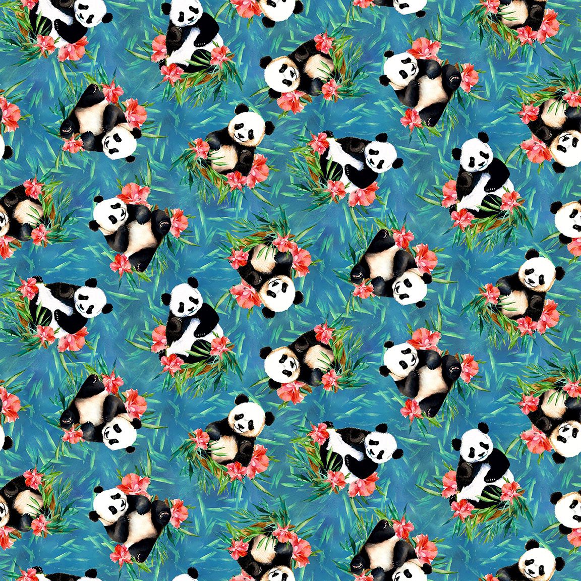 BLANK QUILTING - Panda Paradise - Digital - Tossed Pandas - Teal ...