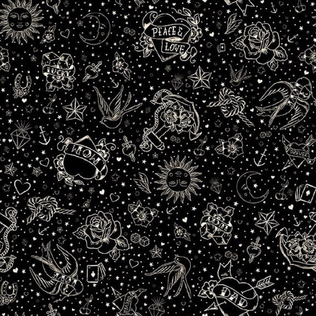 BLANK QUILTING - Ink Chronicles By Urban Design - Tattoo Art - Black ...