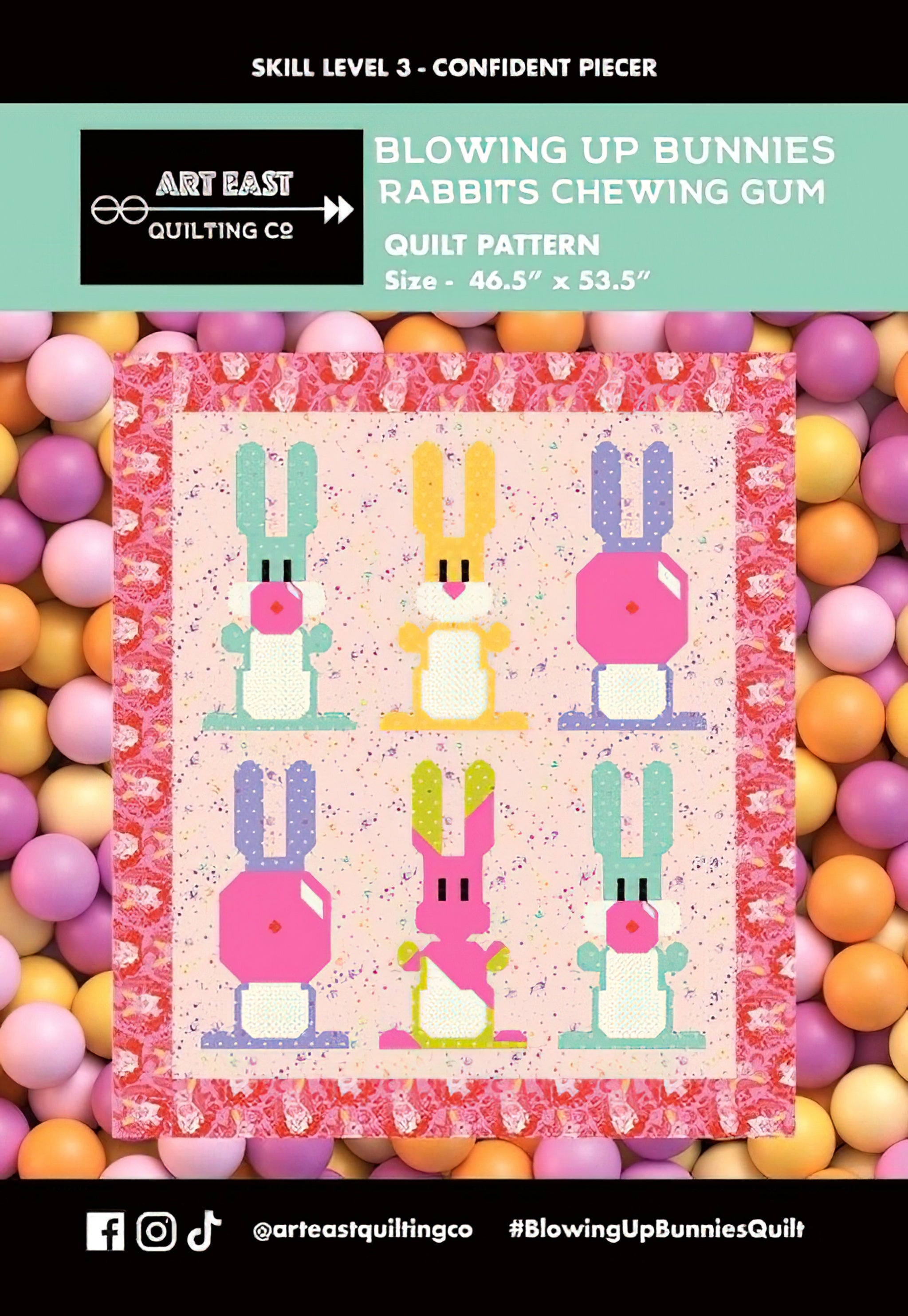 Large Pink Bunny Themed Patchwork Quilt - Rabbit fashion Blanket - Bunny Quilt - Cottontail - Bunnies - Rabbits - Easter Themed Quilt