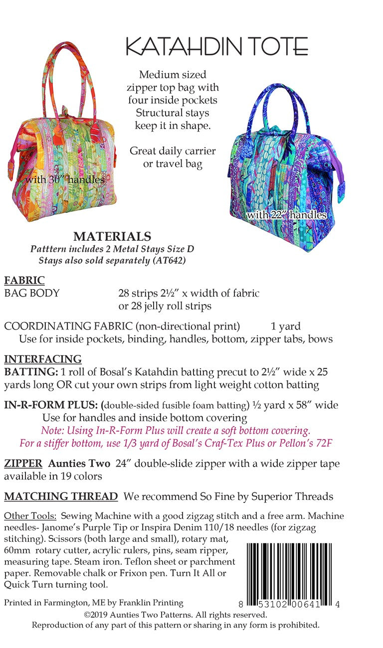 Katahdin Tote Pattern by Aunties Two – Quilt in a Day
