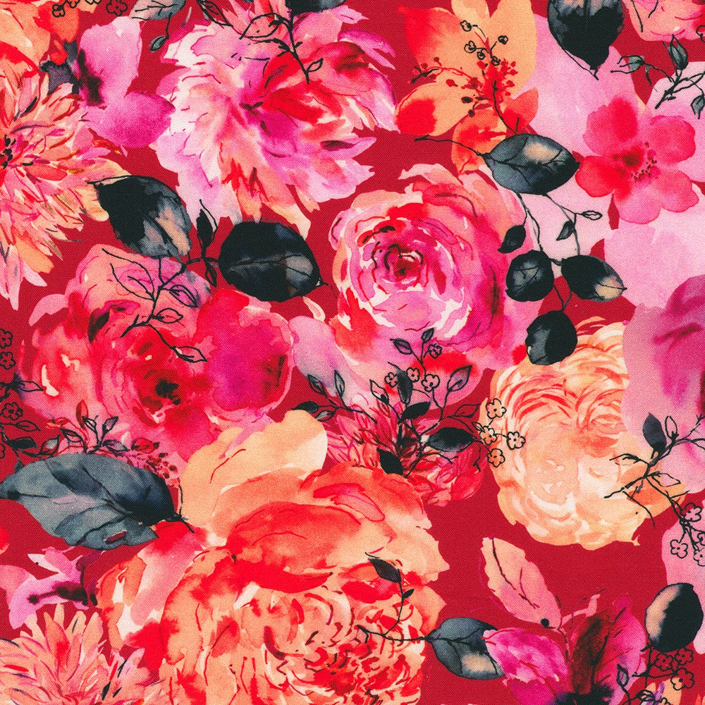 KAUFMAN - Ruby Rose by Lauren Wan - Large Florals - Poppy – Quilt