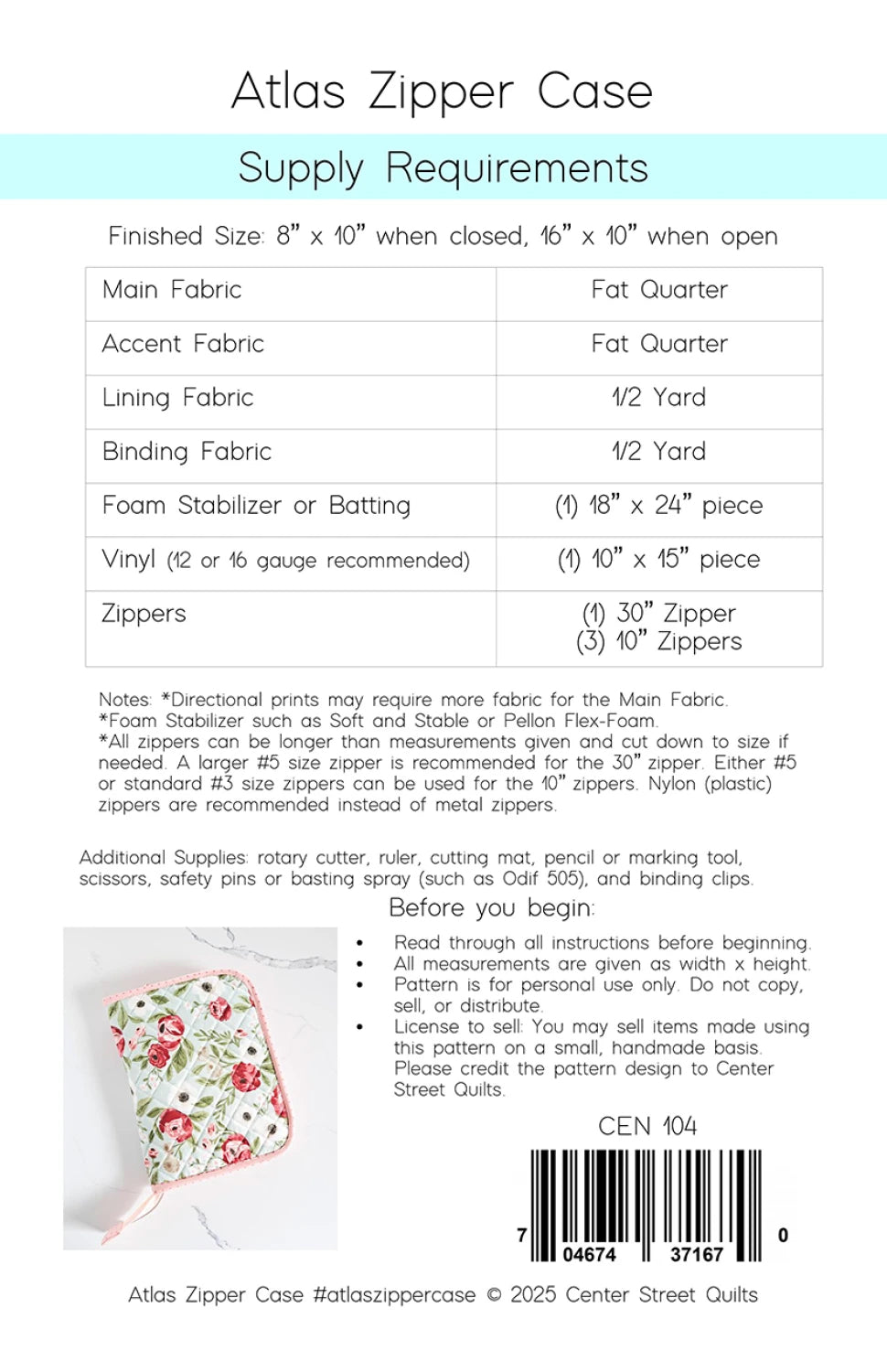 Zipper Case Pattern Atlas Zipper Case Pattern – Quilt in a Day