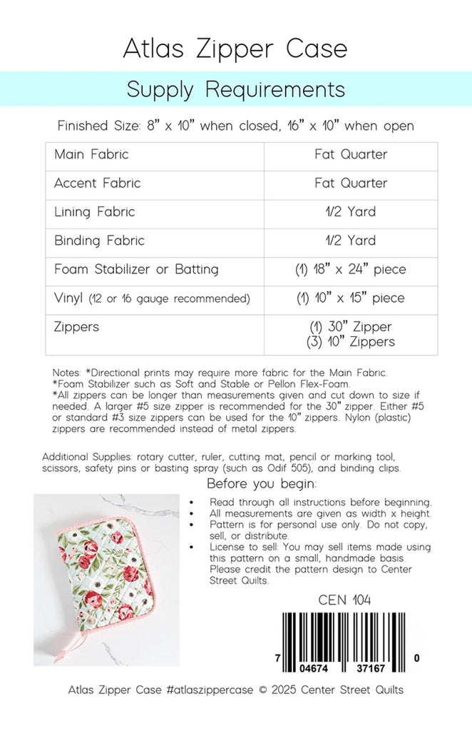 Atlas Zipper Case Pattern – Quilt in a Day