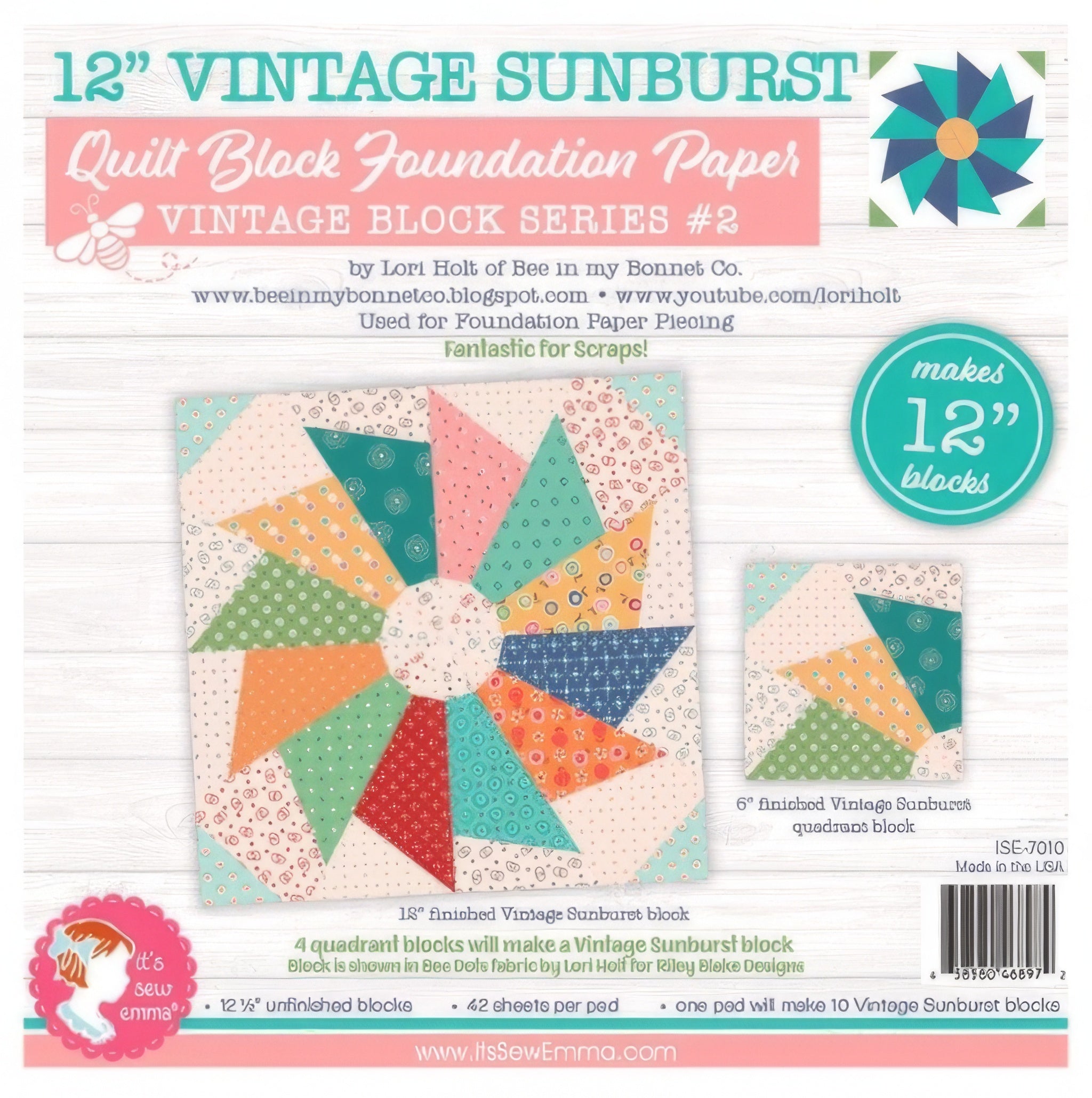 12 inch Vintage Sunbursts Quilt Block Foundation Paper Pad