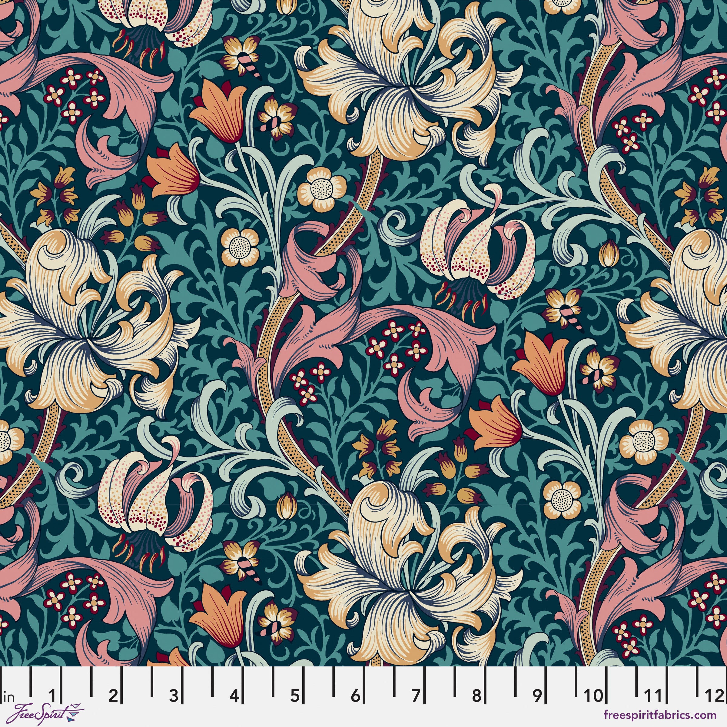 タイムセール【新品】LILY柄design f コットンカラー&リーシュ セット FREE SPIRIT - The Original Morris & Co. - Red House - Golden Lily