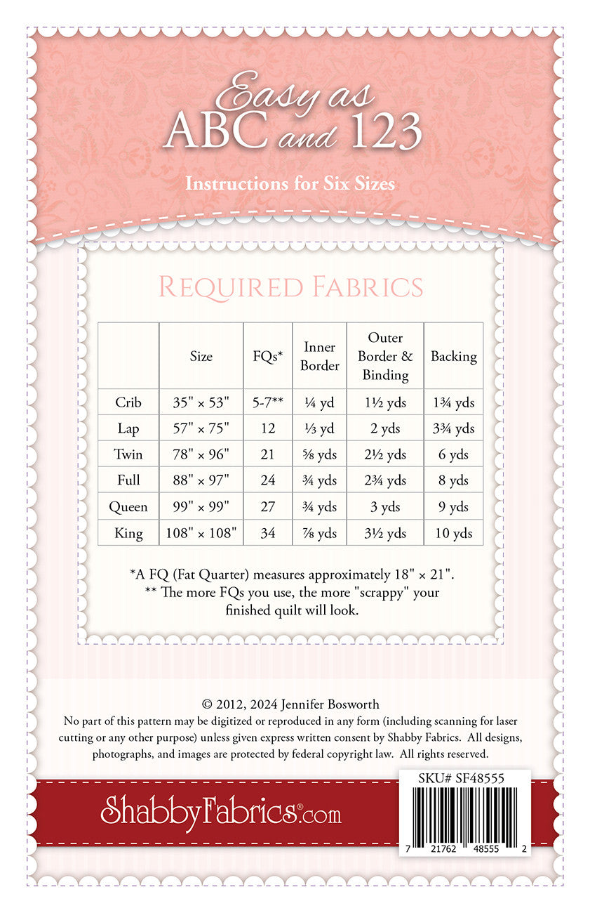 Easy As ABC & 123 Quilt Pattern by Shabby Fabrics – Quilt in a Day