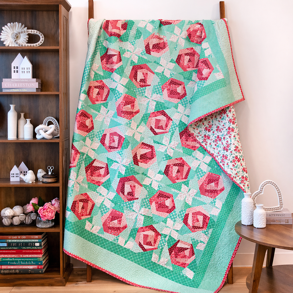Quilt Roses Texture Paper Roses Quilt Kit featuring Berry & Sage Fabric by Lori Holt ...