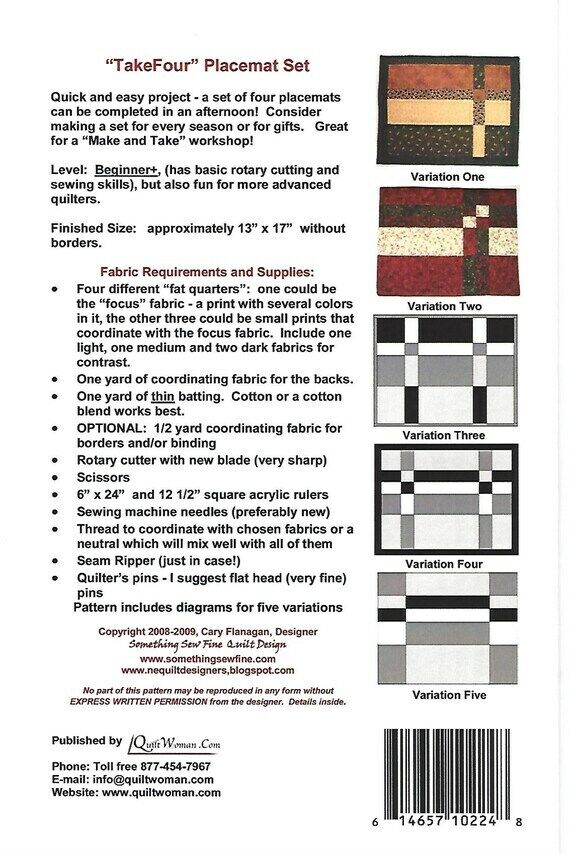 Quilt Woman - Take Four Placemat Set Pattern – Quilt in a Day