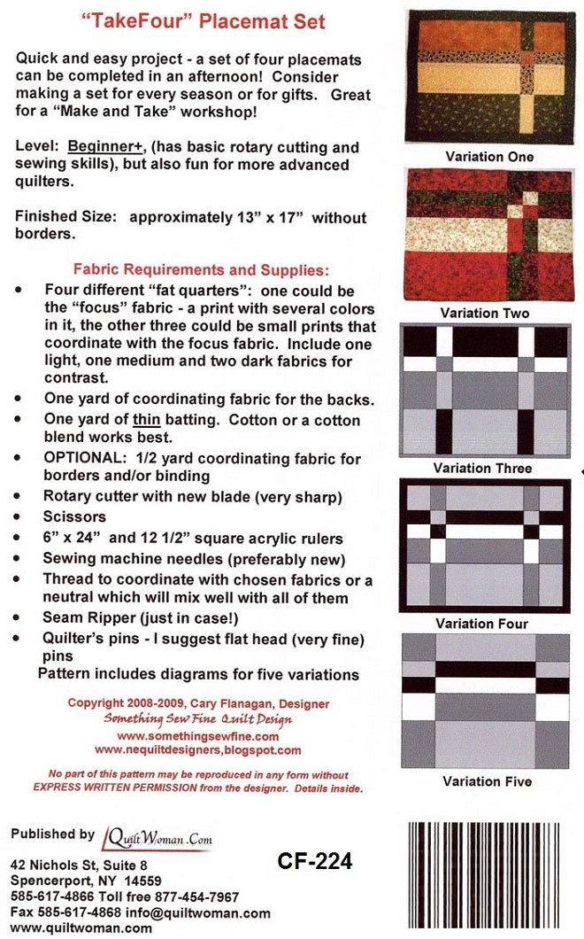 Quilt Woman - Take Four Placemat Set Pattern – Quilt in a Day