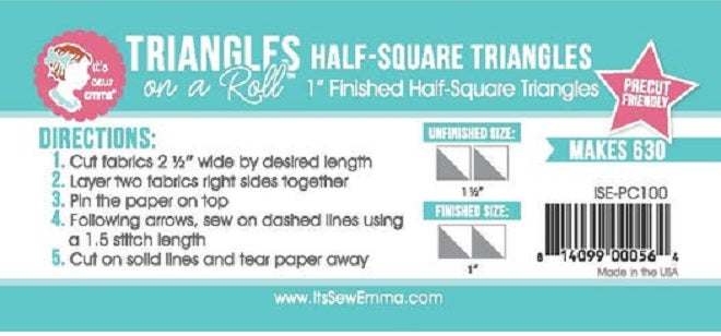 1 Inch Precut Friendly Half Square Triangle Papers - Triangles on a Ro ...
