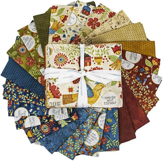 Stitchy Birds - Fat Quarter Bundle - By Teresa Kogut - For Riley Blake - 23pcs - store 100% Quilting Cotton